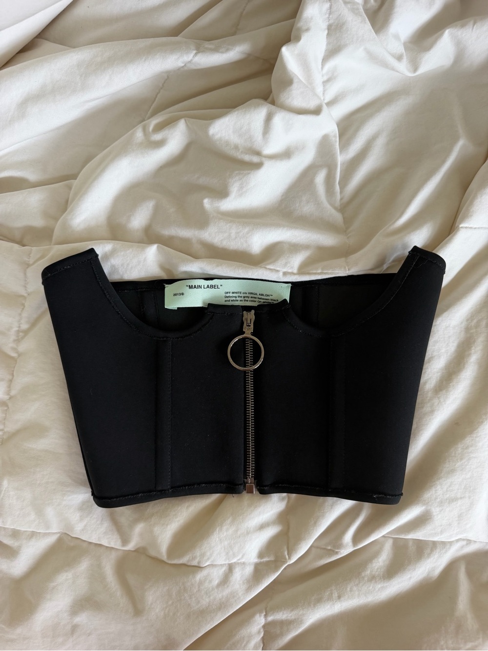 "MAIN LABEL" Black Front-Zip Bustier Top